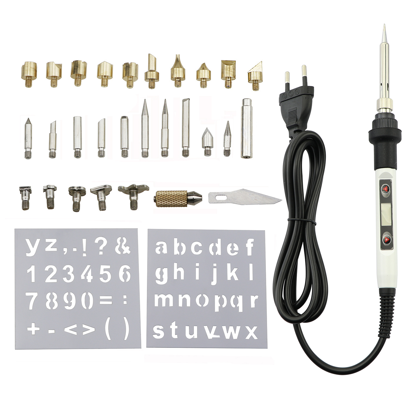 60W 80W Wood Burning Carving Pyrography Pen Kit Adjustable Temperature Soldering Iron Welding Wood Embossing Burning Repair Set: 110V US Plug / 80W White set-1