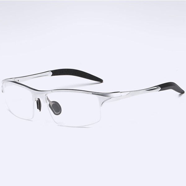 Super Light Aluminum Half Frame Glasses Men Brand Classic Myopia Prescription Eyeglasses Frame Male Ultralight: Silver