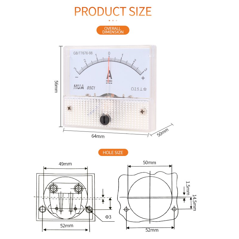 85C1± DC class2.5 The positive and negative table -100uA to +100uA/ -100mA to +100mA/-3A to +3A factory direce sales,±ammeter