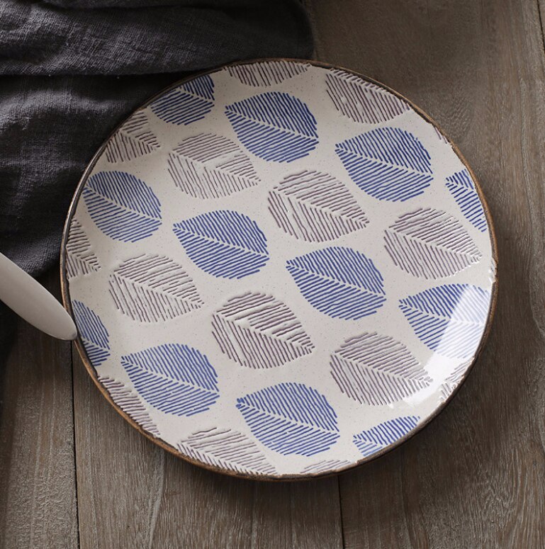 Vajilla creativa de cerámica pintada a mano platos de impresión para Hotel, restaurante, plato de ensalada para cerámica para el hogar, vajilla
