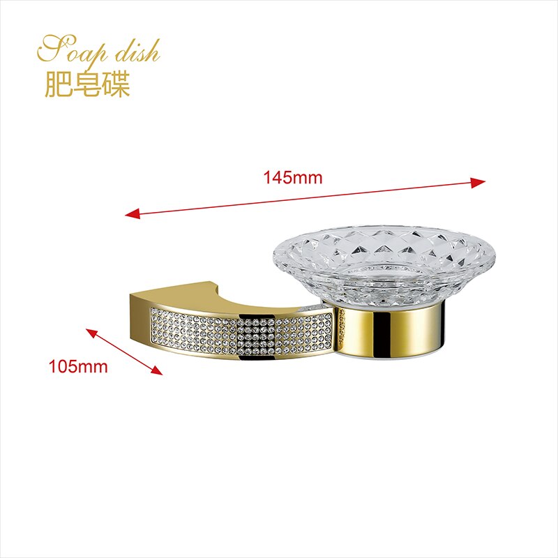 Messing guld badeværelsestilbehør sæt tandbørsteholder metal sæbeskål poleret med krystal badeværelsessæt 5 stk skåret glaskrog: Bad -7