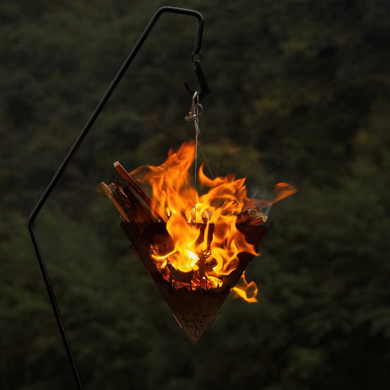 Acier inoxydable Triangle Camping poêle à bois Triangle suspendu foyer plate-forme extérieur feu de joie poêle à bois pour pique-nique en plein air feu accessoires de jardin outils de chauffage extérieur