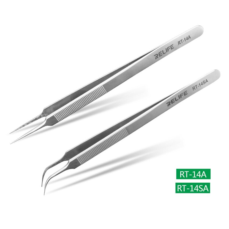 Relife-Pinzas RT-14A para reparación de teléfonos móviles, pinzas antiestáticas antideslizantes de alta dureza, punta fina de precisión, reparación de chips, RT-14SA: 2 in 1