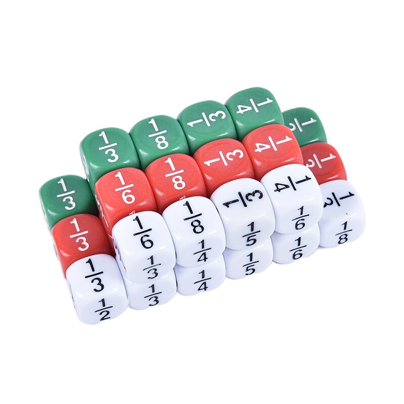 10 PCS/Set 16*16 mm White Fractional Number Funny Dice Education Game Accessory