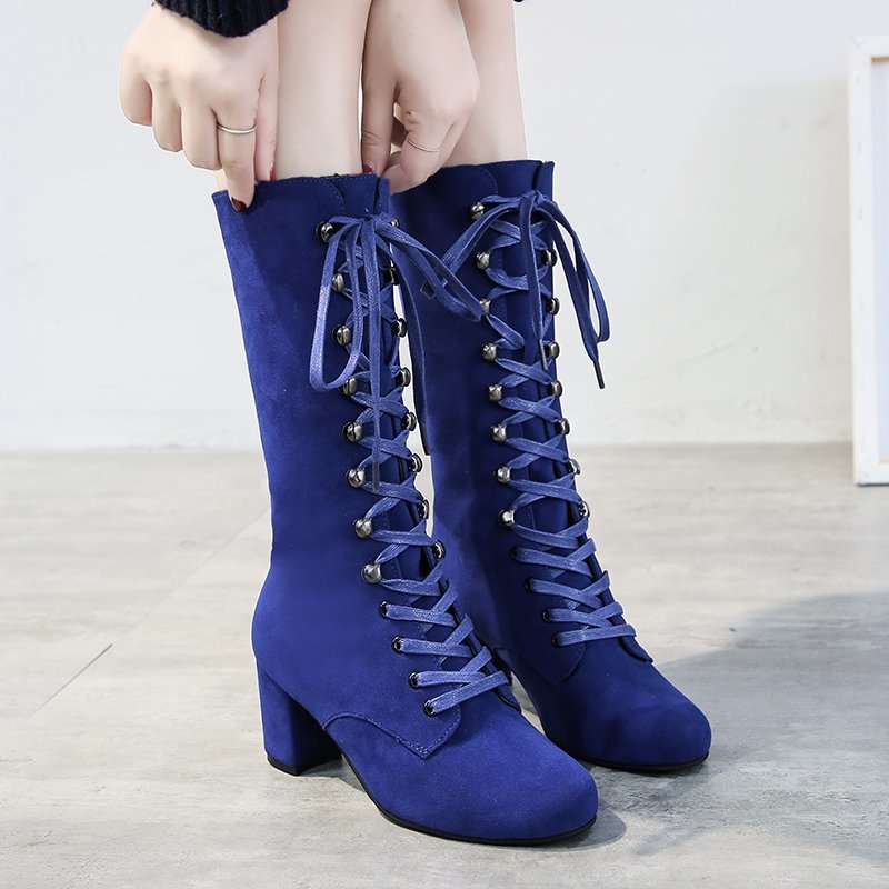 Frauen Stiefel 2022 Neue Hohe Stiefel Runde Kappe Spitze-hoch Schuhe Dicke Sohle hoch Hacke Lange Frauen der Stiefel Schuhe