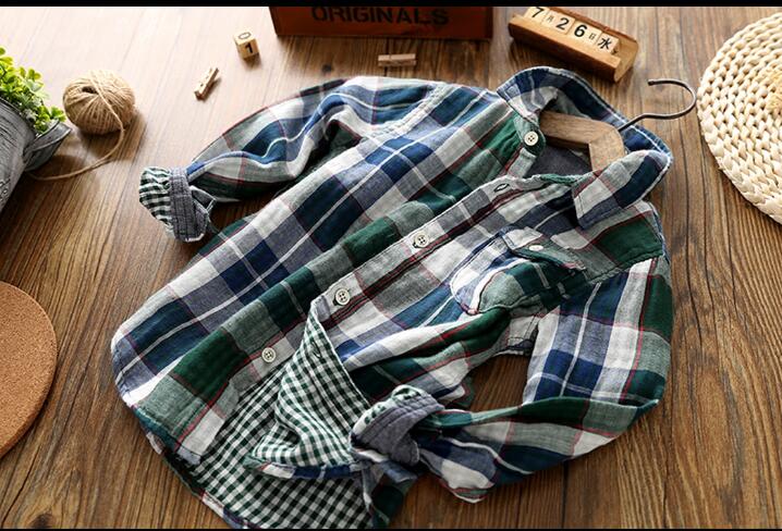 Camisa de gasa de doble capa para niños, camisas informales de manga larga, algodón Natural, ropa superior de primavera, 100%