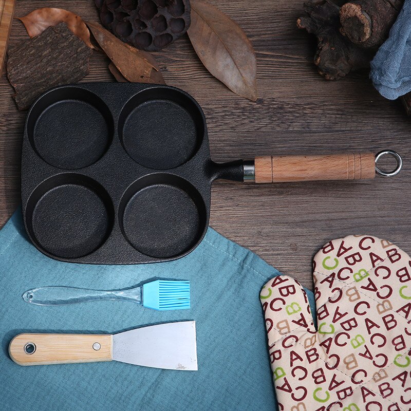 Verdiept De Eivorm Gietijzeren Ei Knoedel Pan Binnenlandse Ei Hamburger Machine Ongecoat Non-stick Pan Met porositeit Platte