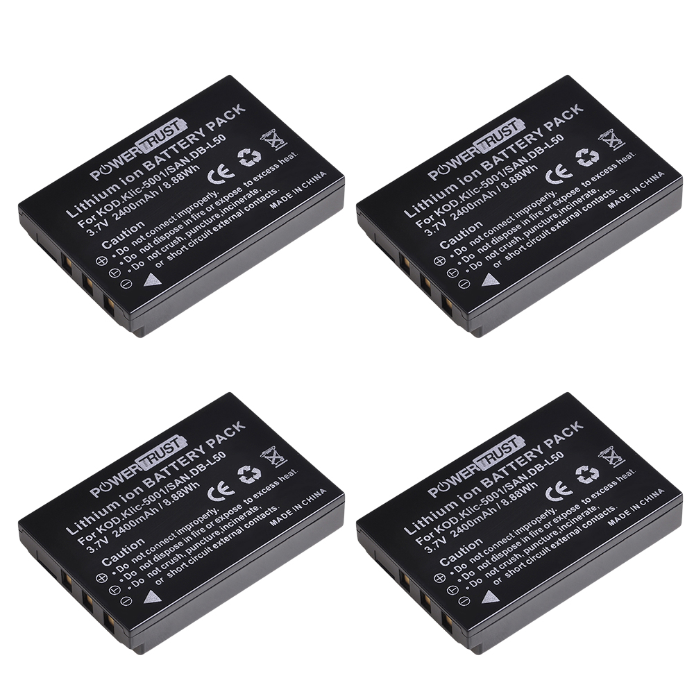KLIC-5001 DB-L50 Battery + LED Charger for Sanyo DB-L50 Kodak P850 Z760 DX7590 DX7630 Zoom Sanyo DMX-FH1 FH11 HD1000 HD2000: 4 Battery