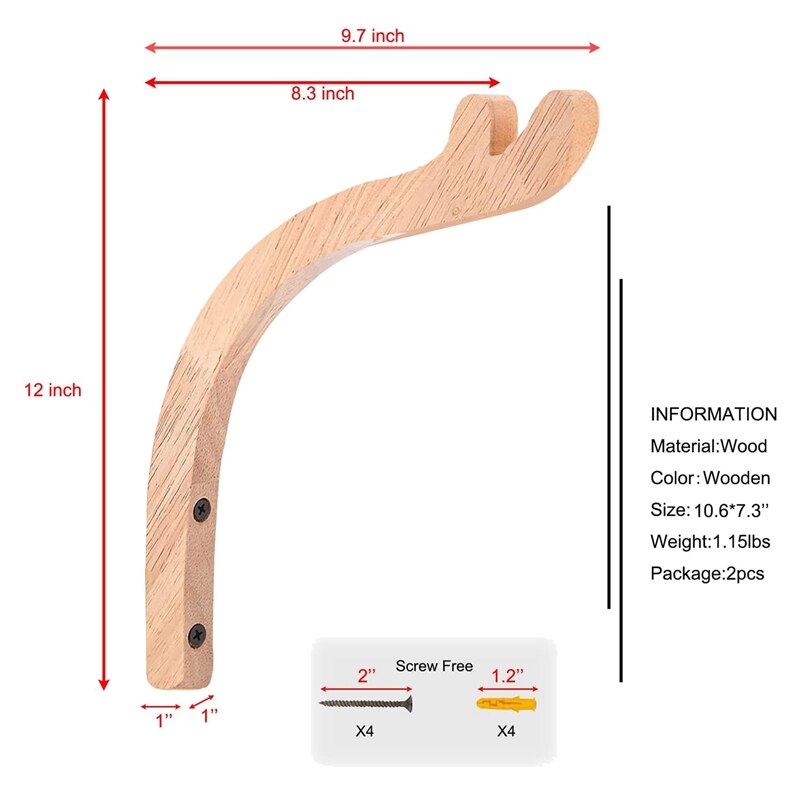 Paquete de 2 ganchos para plantas colgantes, colgador de pared de plantas de madera para interior y exterior, ganchos de pared para plantas colgantes