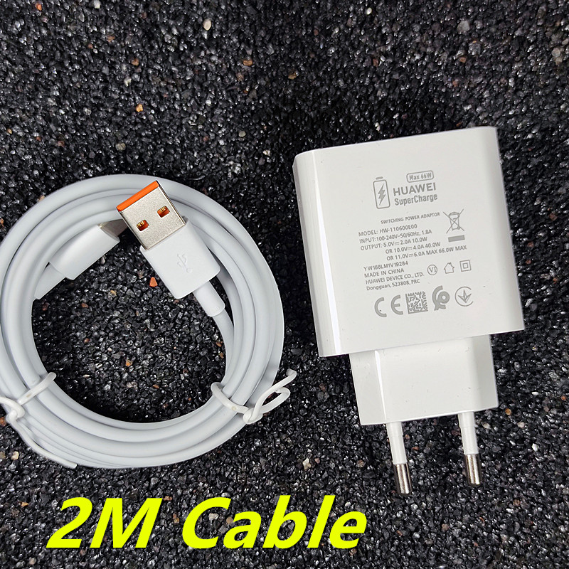 Original EU/US Huawei 66w charger 6A SuperCharge USB Type C cable For Huawei Mate 40 Pro mate30 40 p40 pro: 66W EU 2M cable