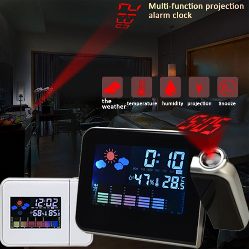 Tijd Projectie Digitale Wekker Led Display Snooze Wandklok Met Weerstation Thermometer Datum Display Usb Charger