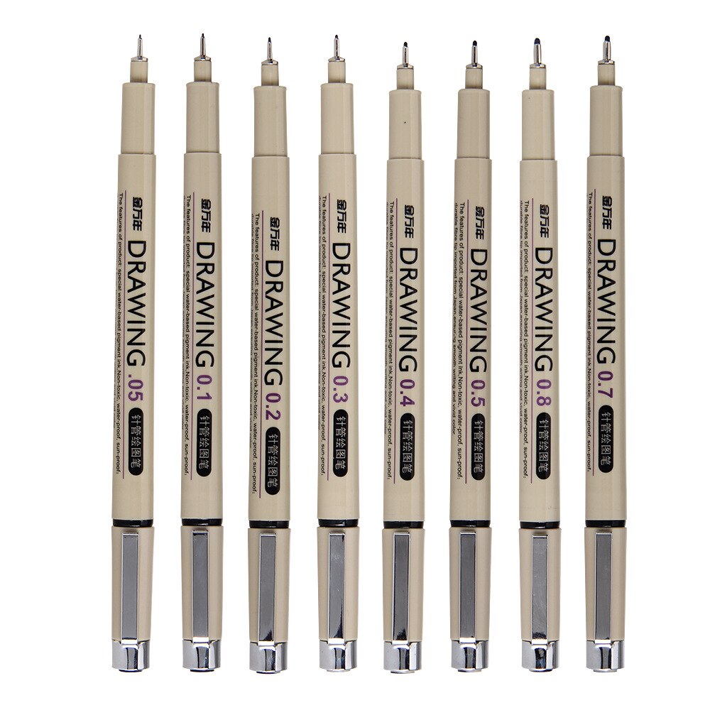 01-08mm 12Pcs/Box Drawing Needle Pen Set Drawing Liner for Portrait Sketching Painting Supplies Needle Marker Pen G-0950T: Default Title