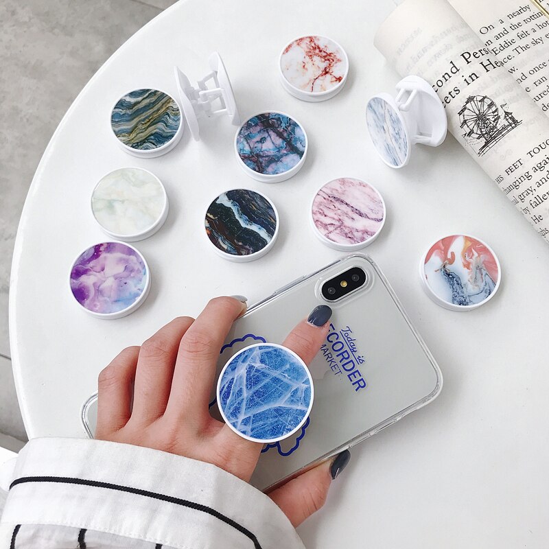 Popular Marble Expanding Phone Stand Grip Finger Ring Holder Anti-Fall Foldable Mobile Phone Holder for iPhone XR 7 8 Plus XS 11