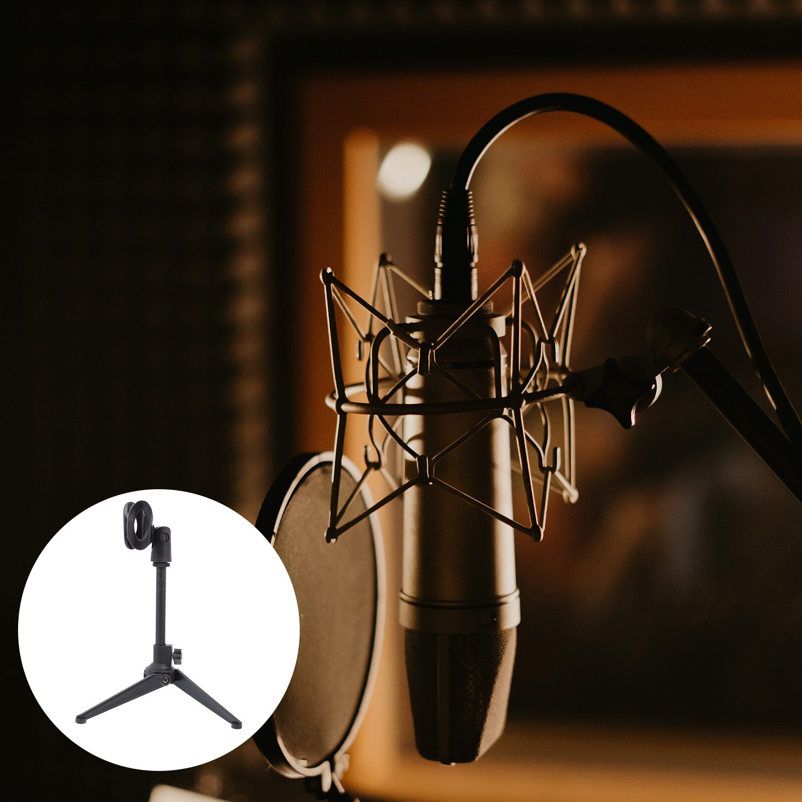 1Pc Draagbare Statief Microfoon Stand Tafel Stand Microfoon Statief (Zwart)