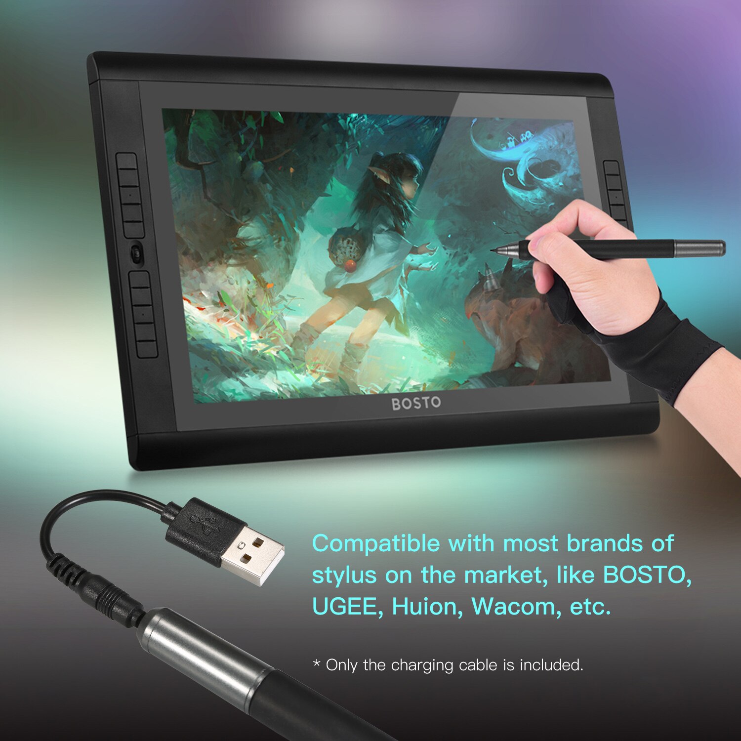 BOSTO Stylus Charging Cable Cord USB Charger 12cm for BOSTO/UGEE/Huion/Wacom Graphics Drawing Tablet Rechargeable Pen