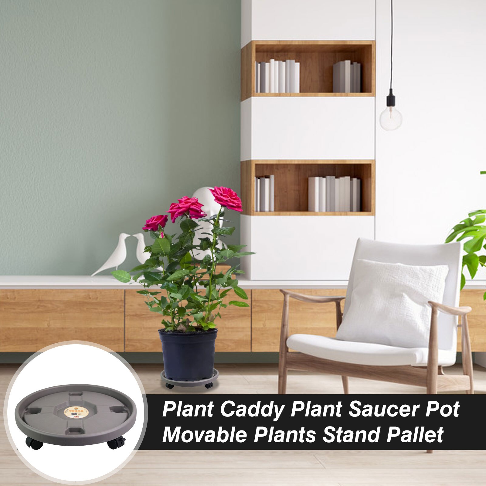 Universal Wood Mobile Flower Pot Stand Plant Rack Tray Movable Plants Stand Pallet Round Rolling Wheeled Flower Pot Tray Trolley