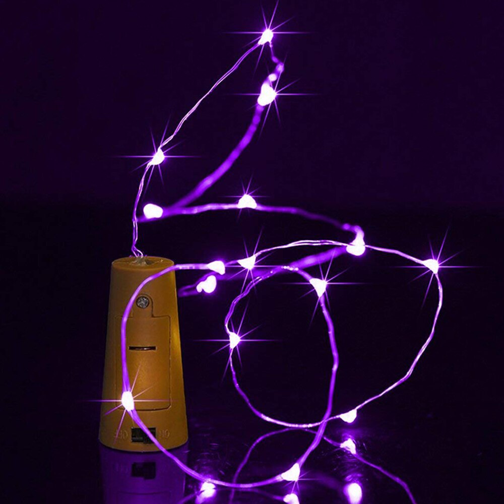 Batterij Aangedreven Guirlande Wijn Fles Verlichting Met Kurk 2M 20Leds Koperdraad Kleurrijke Fairy Lights String Voor Party bruiloft Decor: purple / 2m 20LEDs