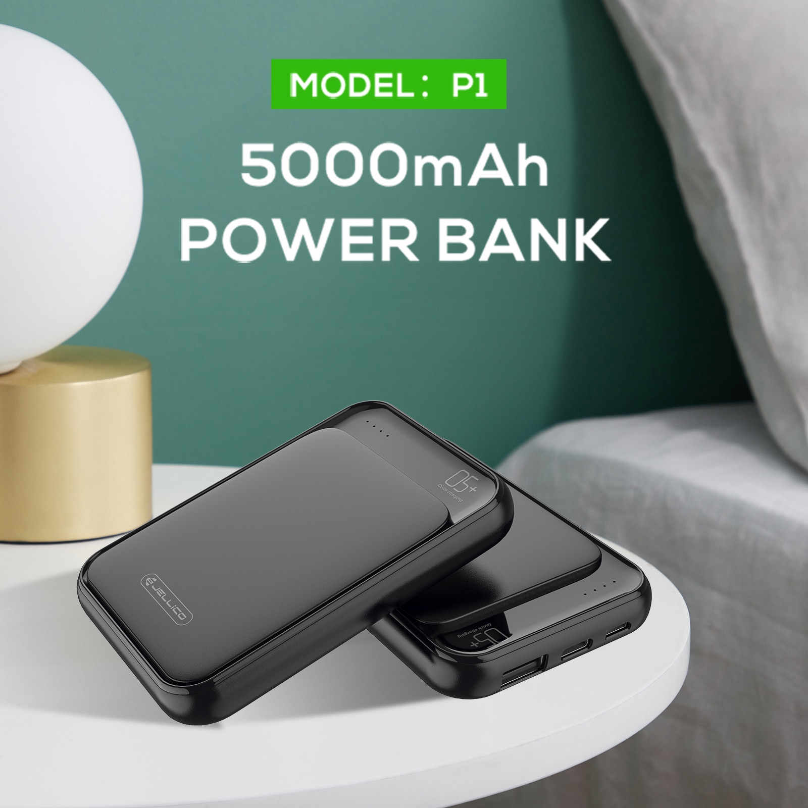 Jellico Power Bank 5000mAh LED Display Portable Charging PowerBank 5000 mAh USB External Battery Charger For Xiaomi Mi 9 iPhone