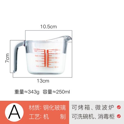 Oz Glazen Maatbeker Set Thuis Bakken Tool Magnetron Veilig 250/500/1000Ml Keuken clear Maatbeker Melk Olie: 250ML