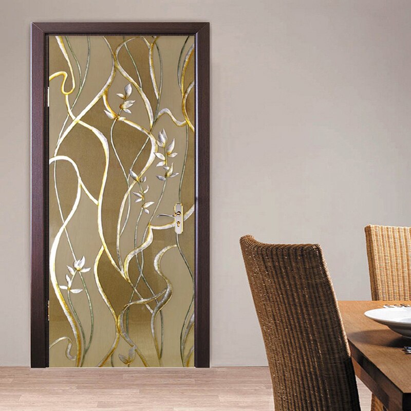 Selvklæbende dørklistermærke europæisk stil mønster gylden linje vægmaleri tapet stue køkken vandtæt 3d klistermærker