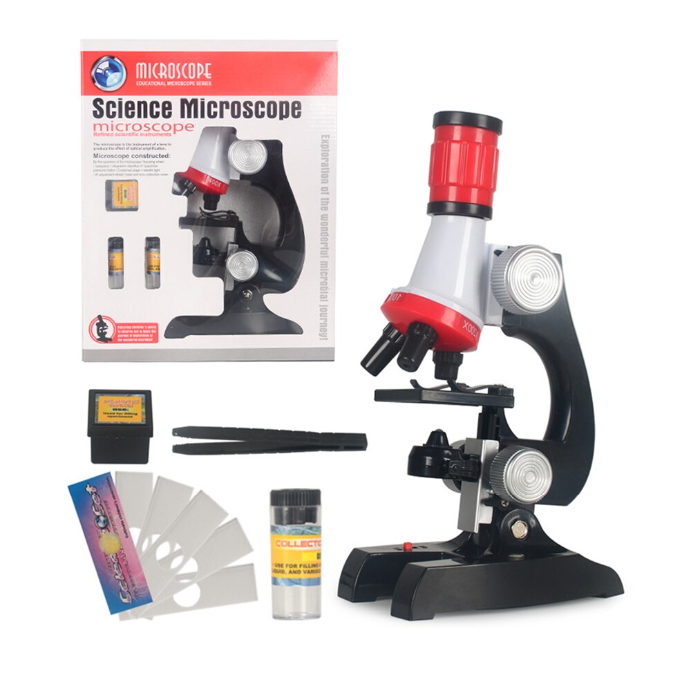 Science Kits for Kids Beginner Microscope STEM Science Educational Toy 100X 400X 1200X Magnification with LED Light: Red