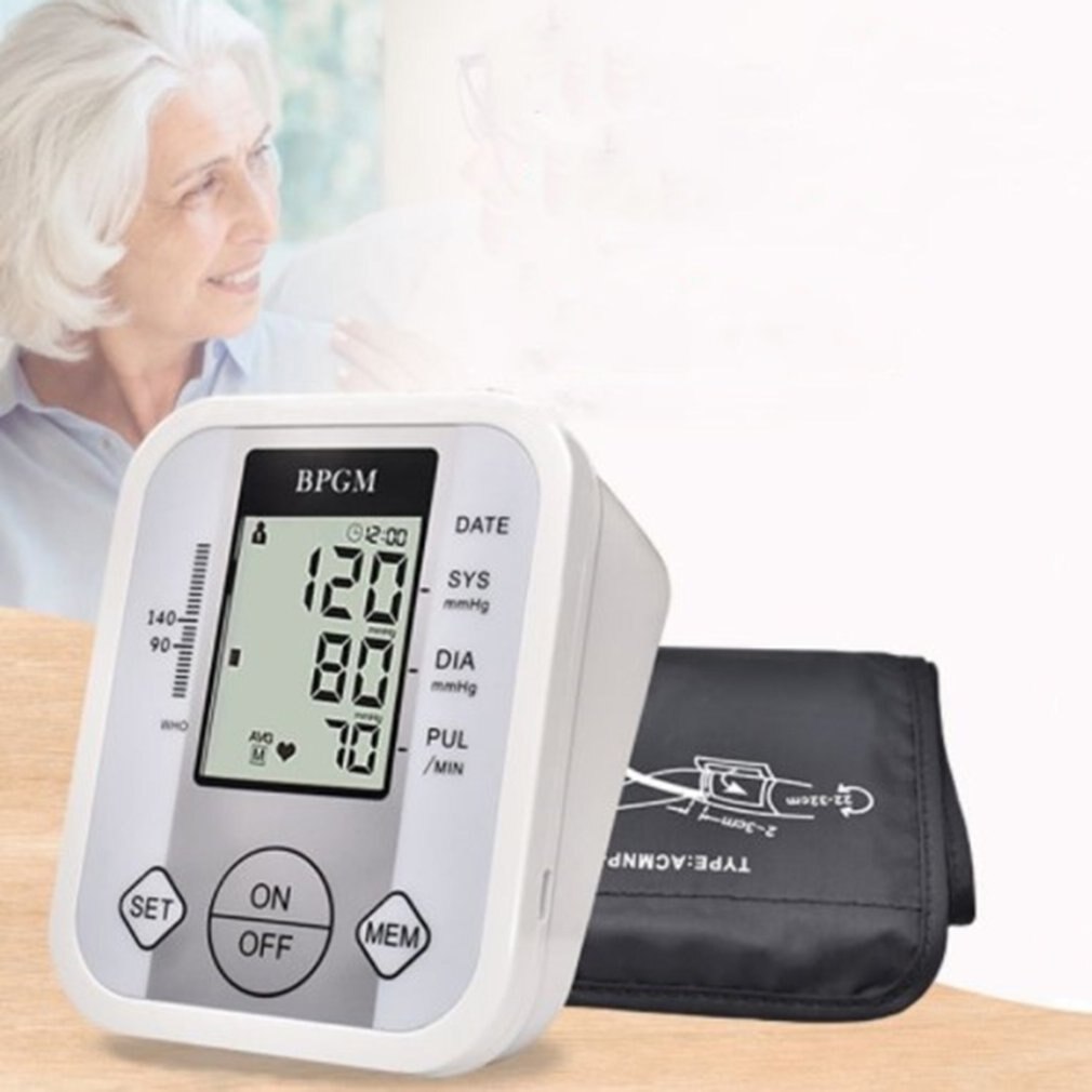 Arm Blood Pressure Monitor Sphygmomanometer LCD Display Meter Heart Rate Monitoring Machine Diagnostic Tool Digital Pulsometer