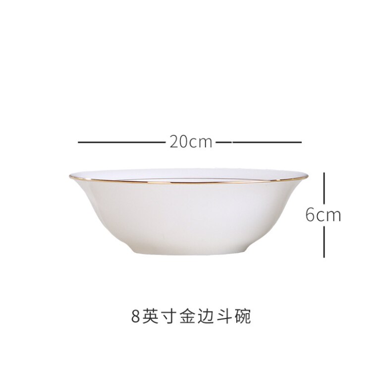 Stor suppeskål nudelskål stor skål nudelskål håndlavet spor guld husholdnings spiseskål keramisk skål til køkken: 8 inches