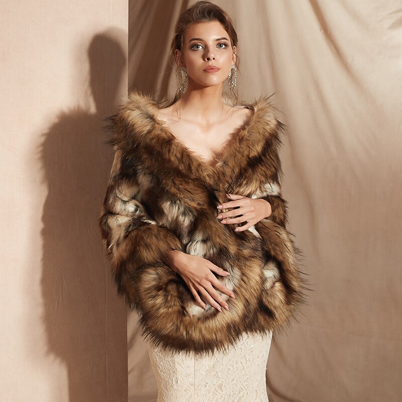 Vrouwen Bolero Bridal Shawl Faux Fur Wrap Bruiloft Cape Winter Ivoor Mantel: 100