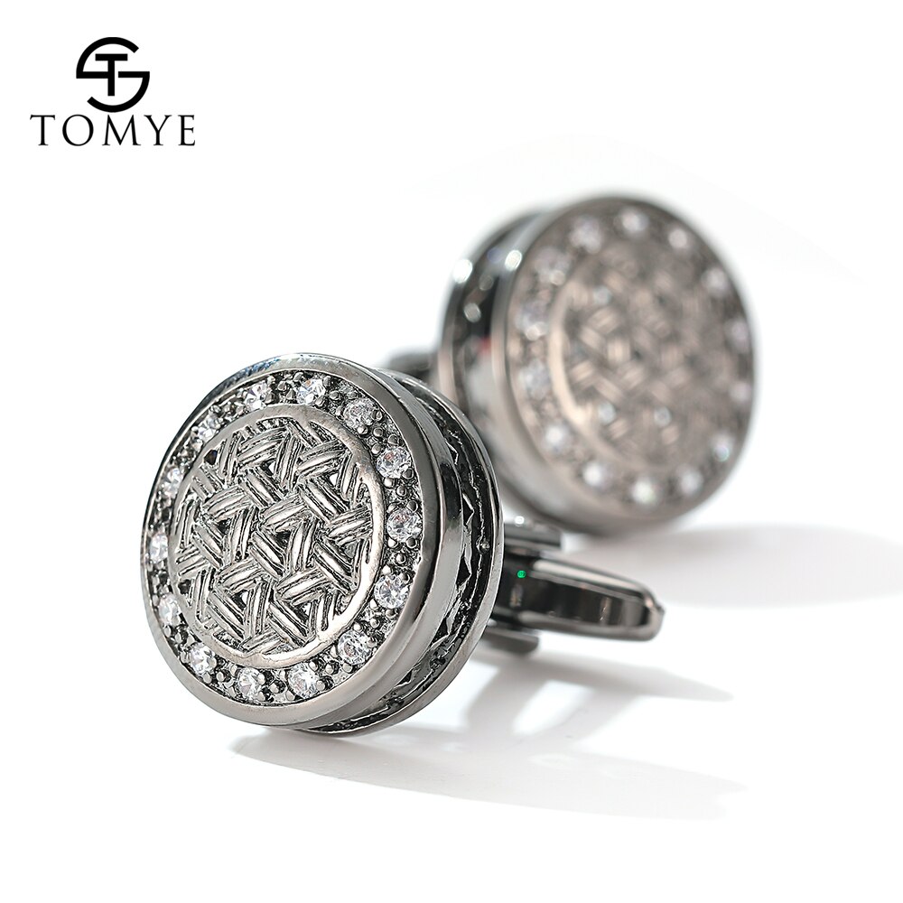 Men's Cufflinks TOMYE XK20S005 Luxury Zircon Round Shirt Cuff Links