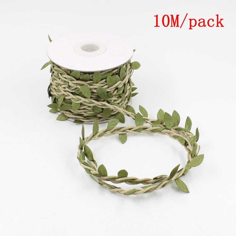 5M/10mM/roll Artificial Leaves Twine Wax String With Leaf Silk Leaves Flowers Hemp Rope Wedding Party Decoration DIY Supplies