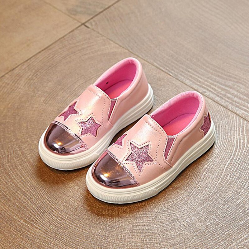 Kids Shoes Boys Girls Shoes Glitter Star Sneakers PU Leather Loafers Casual Sneakers Shoes Boys Girls: Pink / 28