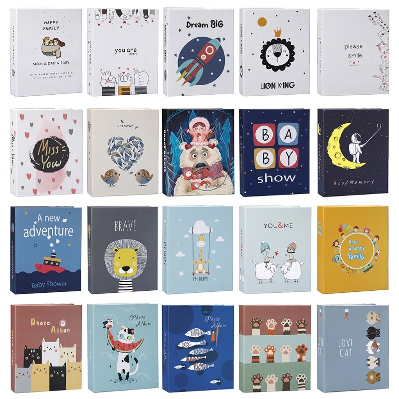 Cartoon Print 7" Photo Album 100 Photos Memory Books Horizontal and Vertical Portable Family Photo Scrapbook Album Home Retailsa
