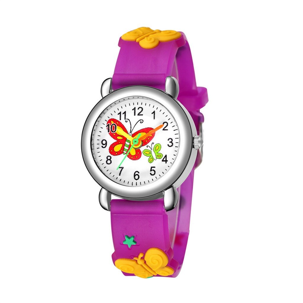 Cartoon Children Watch Cute butterfly Watches Girl Student waterproof leather Quartz Clock kids Quartz Analog Wrist Watch: D
