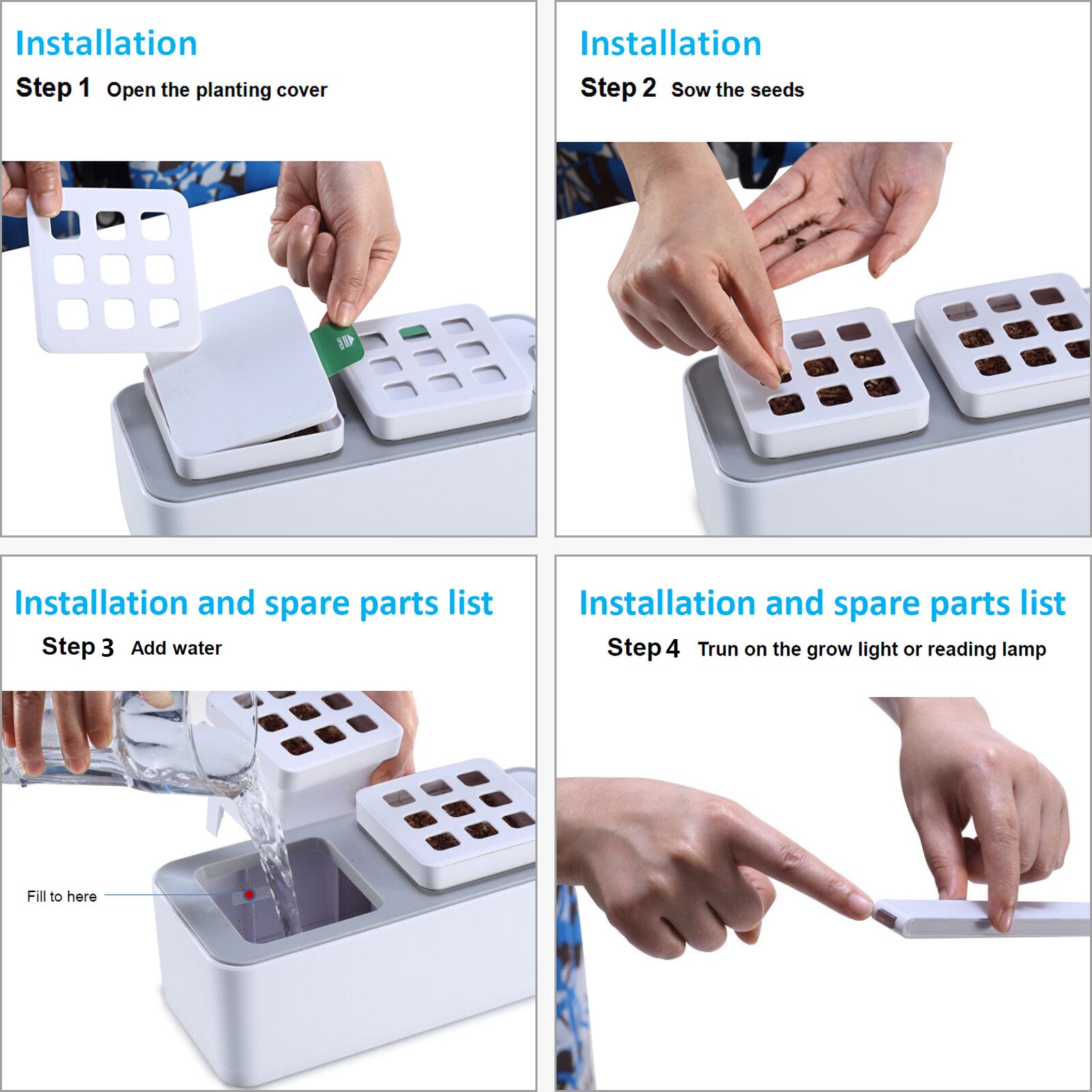 Hydroponics Growing System with LED Grow Light Indoor Garden Starter Kit Plant Germination Kits 2 Plant Pots for Home Gardening