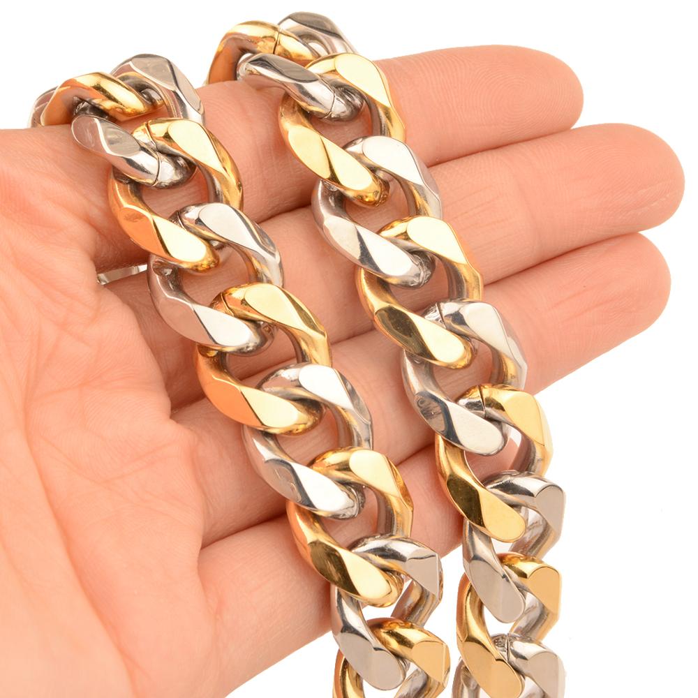 Tiasri 15mm Cuban Link Kette Gothic Ästhetischen Aussage Halskette männer Armband Ketten Für Männer Edelstahl Schmuck: 20cm bracelet