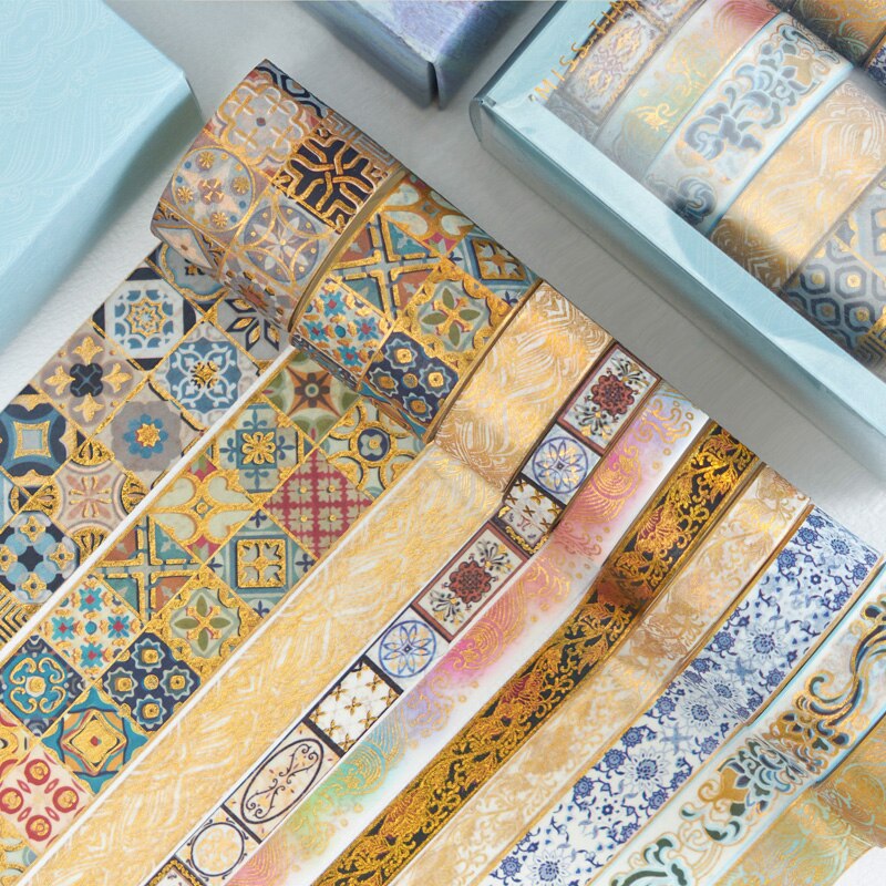Juego de 10 rollos de cinta Washi dorada de estilo chino, cinta adhesiva de estilo chino, álbum de recortes, agenda, papelería: Beautiful Brocade
