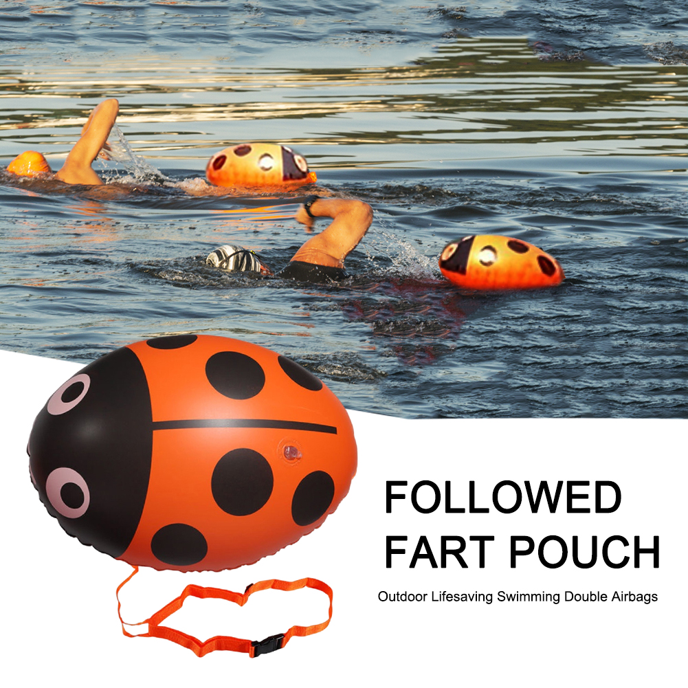 PVC Flotation Drift Bag Inflatable Ladybug Swimming Buoy Lifebelt Multifunctional with Waist Belt Adjustable for Sports Outdoor
