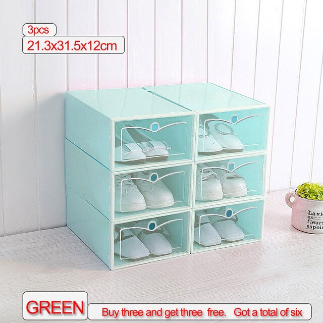 6 /12 pcs Thick Transparent Storage Box Shoe Box Storage Shoe Box Dustproof Shoes Organizer Box Clamshell Type Storage Organizer: green Buy 3 get 3 S