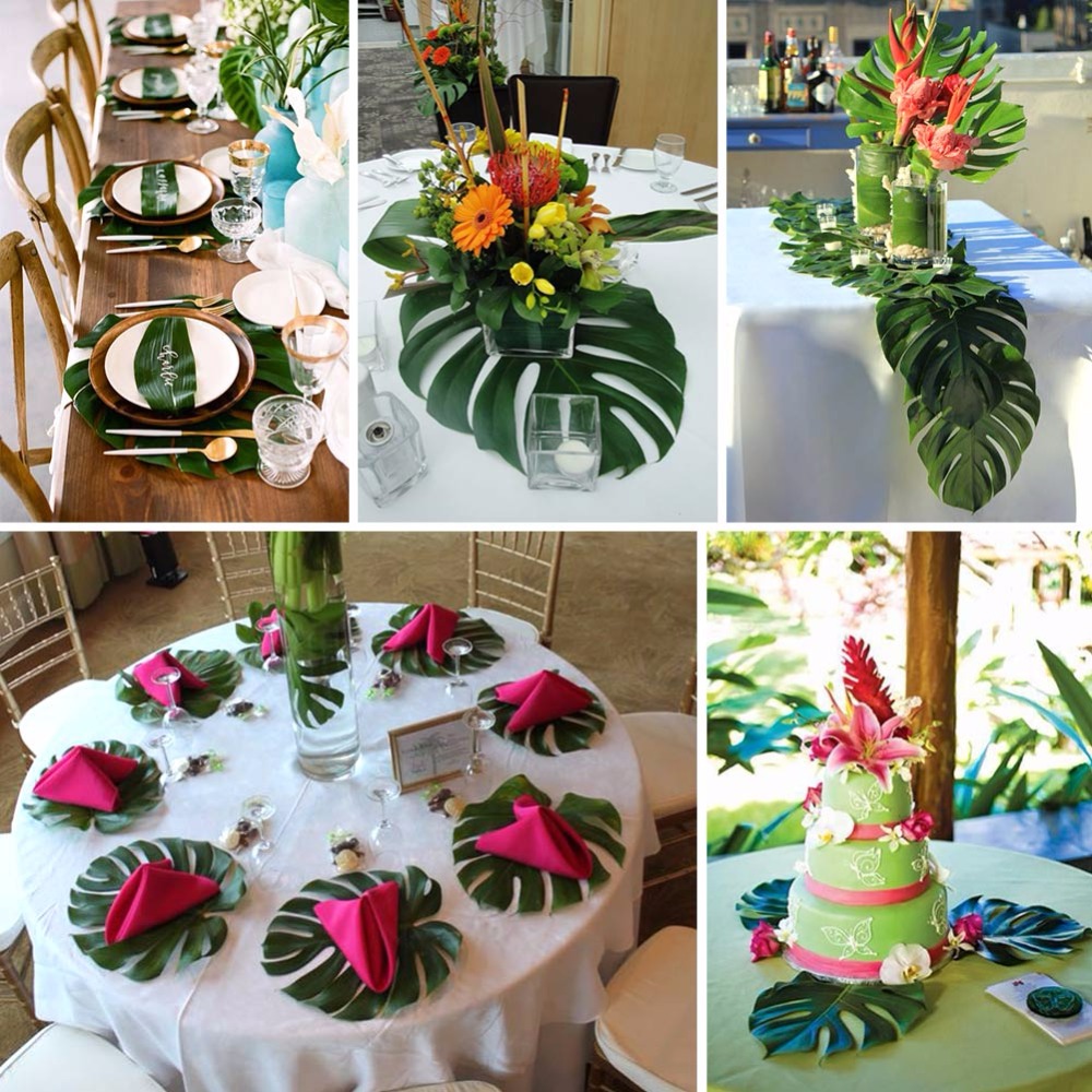 Ourwarm 12pcs hawaiana boda telones de fondo decoración 35X29cm Artificial Tropical palmera hojas foto cabina telón de fondo
