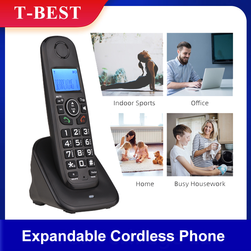 D1001 Expandable Cordless Phone System with 3 Lines LCD Display Caller ID Support 5 Handsets Connection 16 Languages for Office