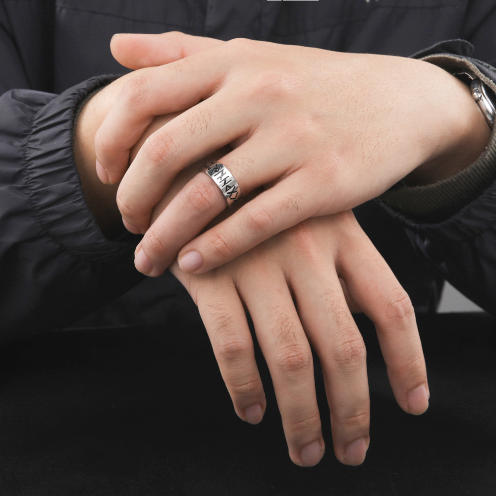 LIKGREAT Nordic Viking Rune Ring per uomo donna Vintage Retro anelli da dito in acciaio inossidabile amuleto coppia gioielli regalo
