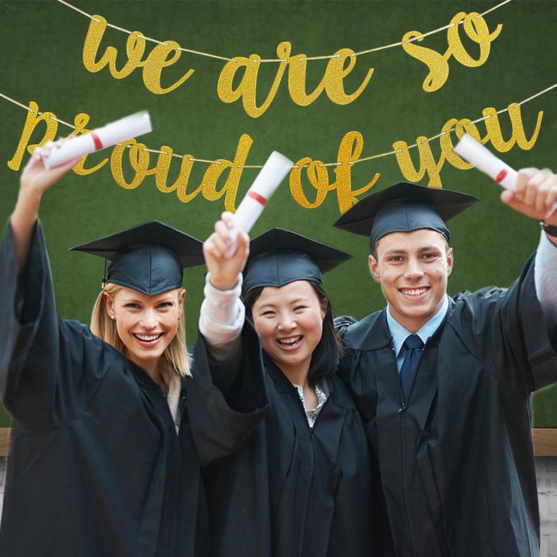 Graduation Party Pull Flag Golden Flags We Are So Proud Of You Letter Pull Flower Party Decorations 1PC