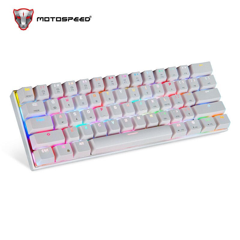 MOTOSPEED CK62 USB Wired Bluetooth Wireless Dual Mode Mechanical RGB Backlit Gaming Keyboard , 61 Keys Portable Mini Keyboard: White / Red switch