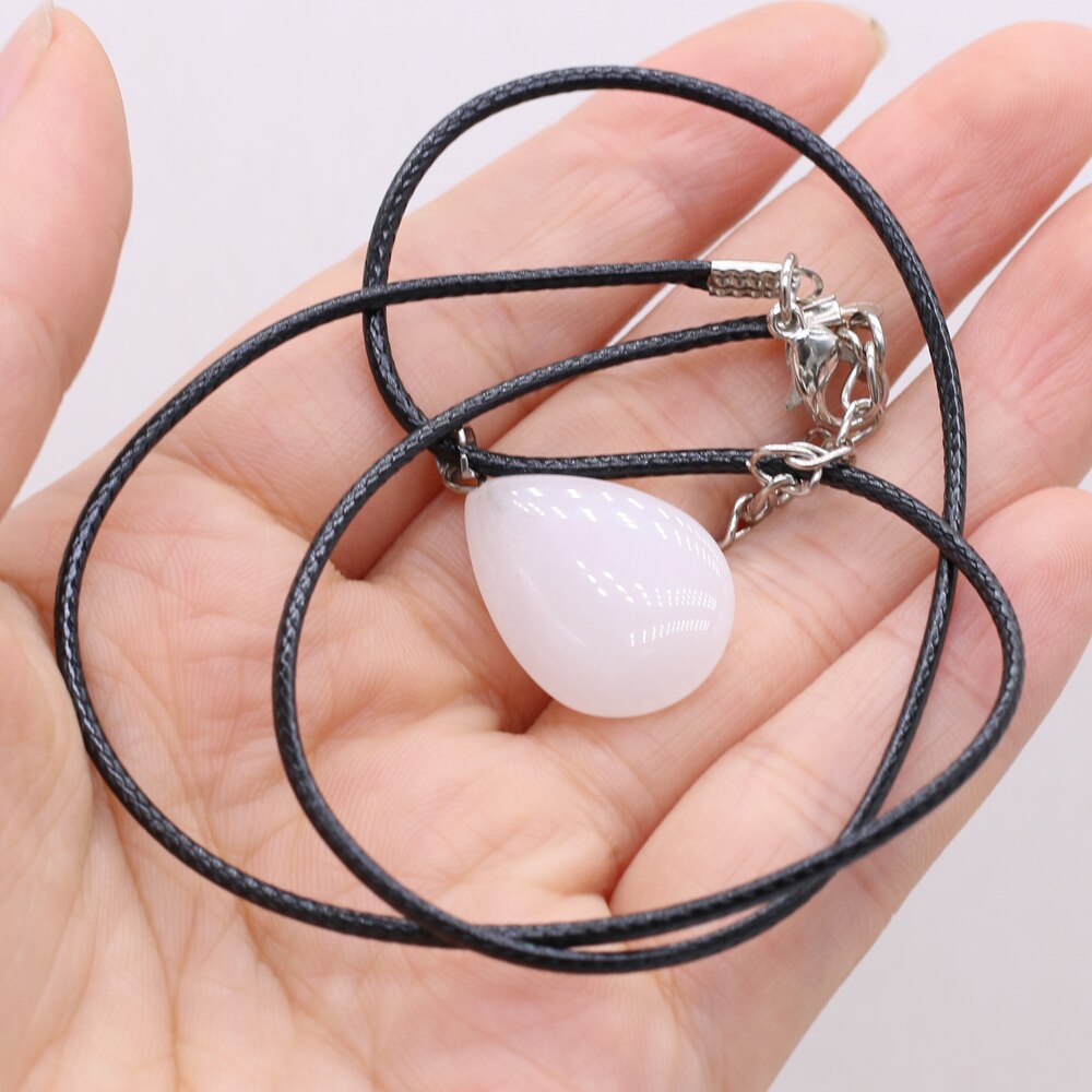 1PC Natural Tiger Eye Stone Crystal Agat Pendant Necklace Water Shape Malachite Charms Ladies Necklaces Jewelry: White Jade