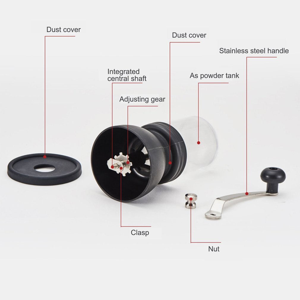 Transparent Hand Grinder Adjustable Ceramic Core 304 Stainless Steel Washable Hand Coffee Machine Kitchen Appliance