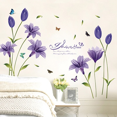Veggklistremerke pvc plante flerfarget blomst vegg klistremerker tre stor flyttbar tv bakgrunn wallstickers rom dekorasjon: Lilje