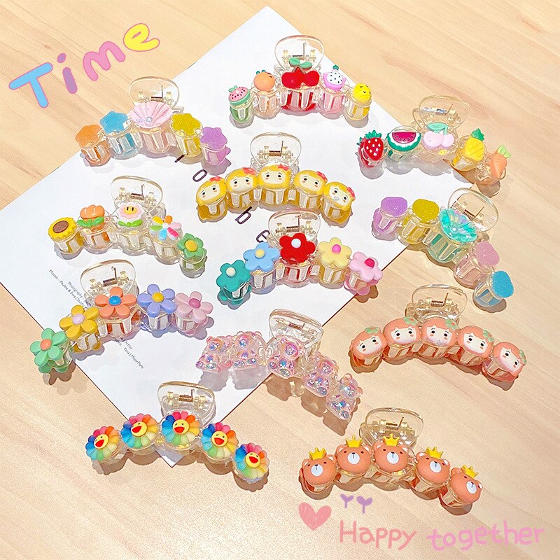 Cute Cartoon Shark Clips Transparent Hair Claws Fruit Hair Crab Clamps Girls Flower Headwear Kids Hair Clip Child Hair Accessory