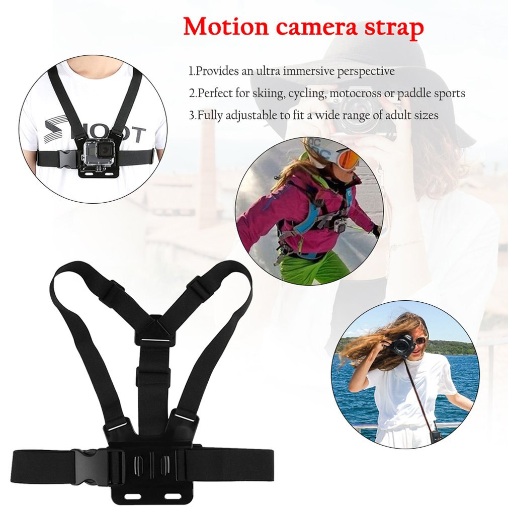 Zwart Duurzaam Ultra Meeslepende Verstelbare Harness Borstband Mount Borst Strap Mount Riem Voor Gopro Camera