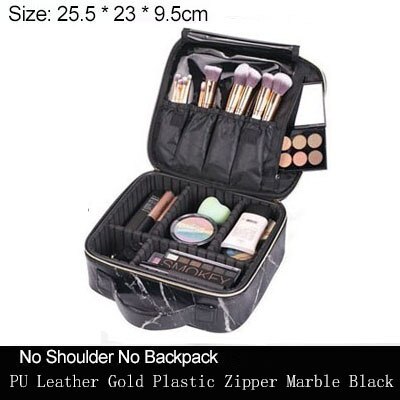 Clapboard Cosmetic Bag Leather Make Up Box Large Capacity Storage Handbag Travel Insert Toiletry Makeup Suitcase: XS PU Marble Black