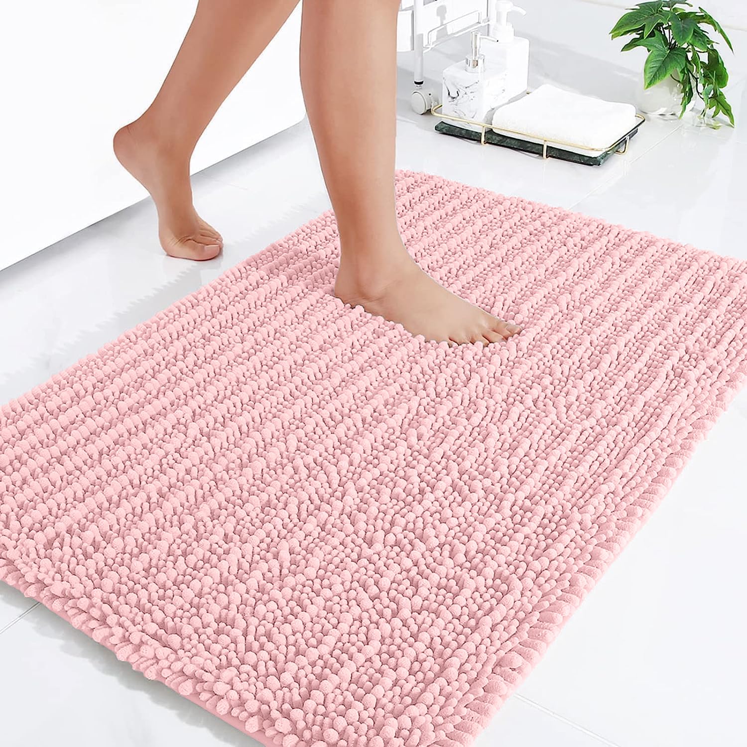 Hapihappy Chenille Bath Mat Luxury Bath Mat Soft Thick Absorbent Bathroom Mat Non-Slip Machine Wash Plush Bath Mats for Bathroom